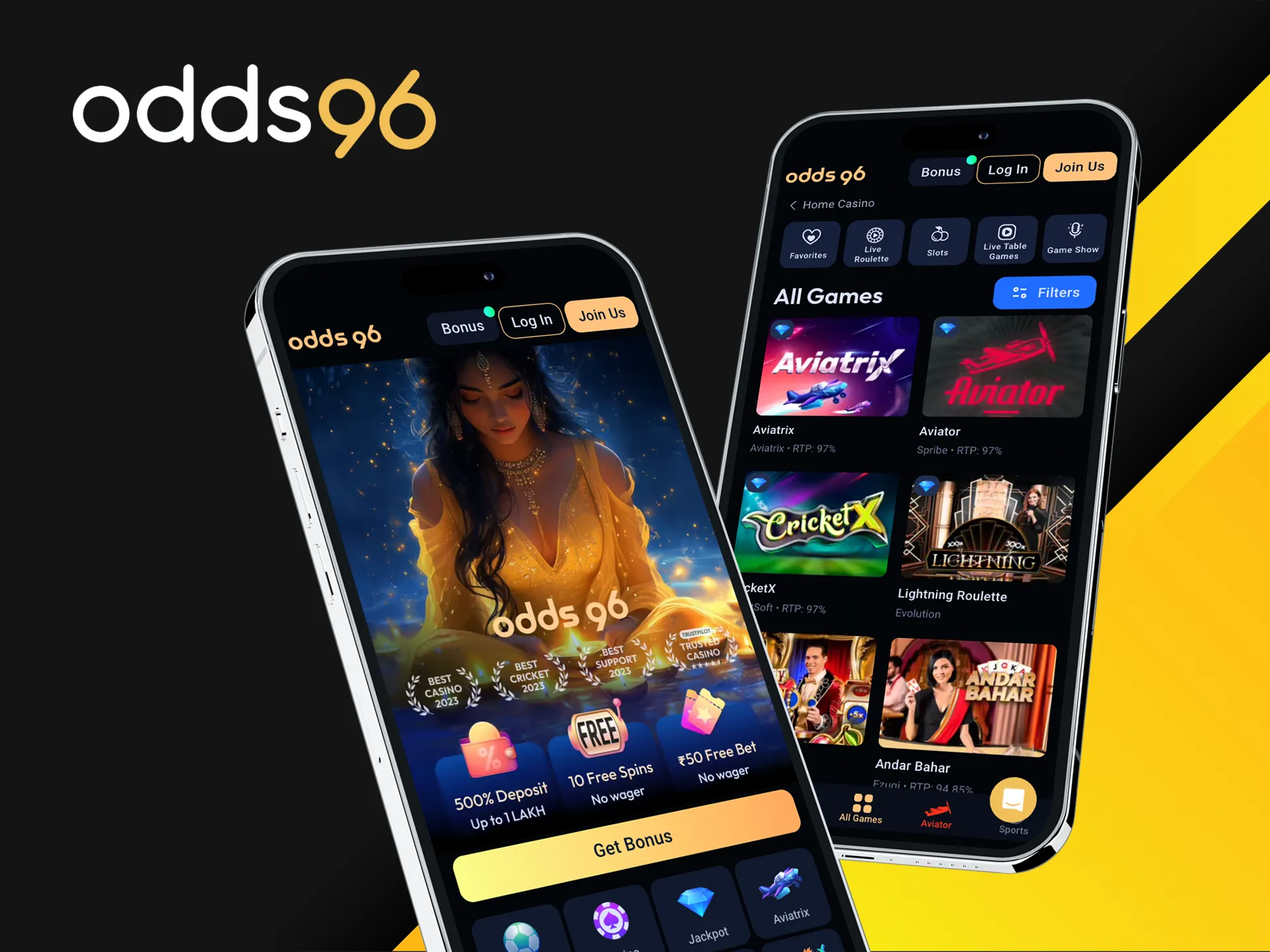 Odds96 mobile app for Android and iOS