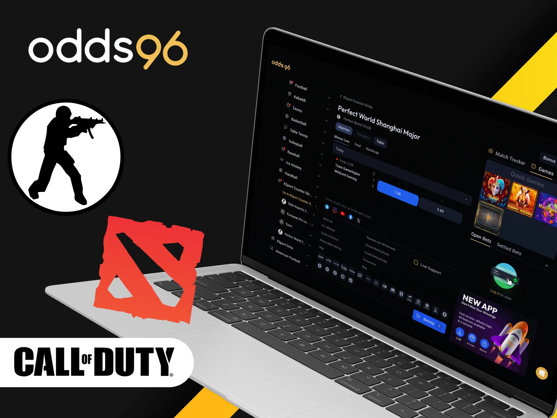 Odds96 eSports betting with CS GO, Dota 2, LoL and COD