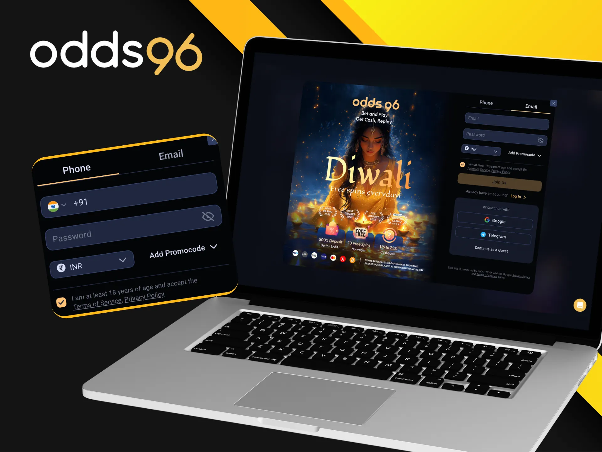 Odds96 registration form for Indian players
