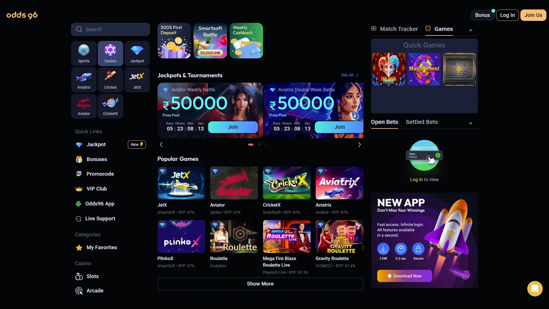 Odds96 online casino with slots and live games