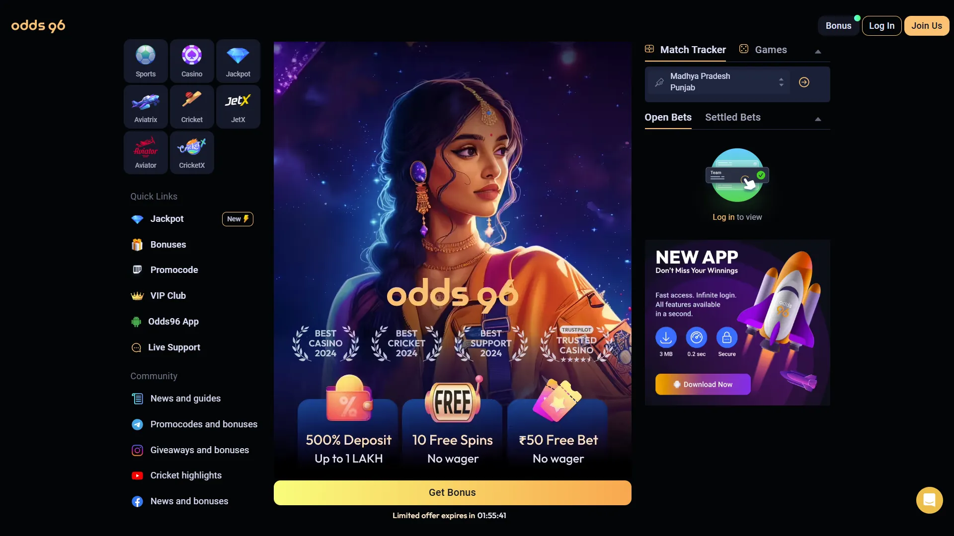 Odds96 deposit methods for India